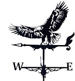 Alnicov Wetterfahne aus Metall, Vintage-Stil, schwarz, hohl, Windrichtungsanzeige für den Außenbereich, Garten, Dach, Koppel, Dekoration, Wetterfahne (Eagle)