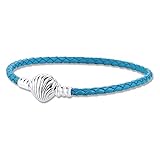 BAKCCI 2020 Sommer-Blauer Muschelverschluss Türkis geflochtenes Lederarmband 925 Silber DIY passt für Original Pandora-Armbänder Charm Modeschmuck (19 cm)