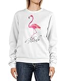 Neverless® Sweatshirt Damen Flamingo Print Florida Schriftzug Watercolor Design Rundhals-Pullover Pulli Sweater weiß L