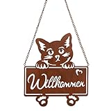 Logbuch-Verlag Katze Willkommensschild aus Metall rost braun Katzendeko Türkranz für Katzenbesitzer 20 x 22