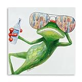 XMMPOT Frosch-Dekor, Happy Frog Poster: Lustiges Retro-Wandkunst, Hippie-Frosch für niedliche Mädchen und Jungen, Schlafzimmer, Badezimmer, Wanddekoration, gerahmt, fertig zum Aufhängen, 50,8 x 50,8