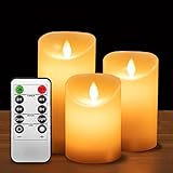 ILEEDear LED-Kerzen, Flammenlose Kerzen mit Fernbedienung Timer Funktion, Batteriekerzen, LED Stabkerzen, Flammenlose Kerzen, bewegliche Flamme, 3er-S