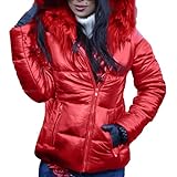 Pyrenex Damen-Daunenjacke aus Baumwolle, lässig, mit lockerem Kragen und Kapuze, für Damen, schwarzer Mantel mit Lederärmeln, rot, 50