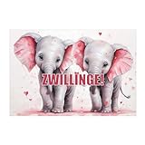 Kartenkaufrausch Süße Zwillings Geburt Glückwunsch Grußkarte mit Elefanten Babies: Zwillinge! - auch zum M
