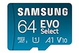 Samsung EVO Select (2021) microSD-Karte + SD-Adapter, 64 GB, Speicherkarte für Smartphone und Tablet, UHS-I U1, Full HD, 130 MB/s Lesen, MB-ME64KA/EU