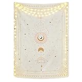 Yugarlibi Mondphasen Wandteppich Mysteriöser Konstellation Sternenhimmel Tarotkarten Wandbehang Ästhetische Retro Astrologie Wandkunst für Schlafzimmer Wohnzimmer Beige 150x130