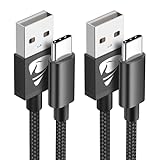 USB C Kabel, 2 Stück 2M Nylon Handy Ladekabel USB C Schnellladekabel Typ C Ladekabel für Samsung Galaxy A51 A50 A41 A40 A71 A21s A20 A20e S8 S9 S10 S20 fe, Note 10 9 8, Huawei P40 P30 P20 P10 P9