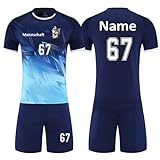 HDSD Personalisiertes Fussball Trikot Kinder Erwachsene Shirt & Shorts Set mit Nummer Name Team Logo Fußball Trikots (Saphirblau)