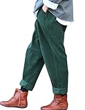 Youlee Frauen-elastische Taille Corduroy Hose mit Taschen Dunkelgrün Einheitsgröß