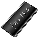 Kompatibel für Samsung Galaxy S8 Hülle Handyhülle,Spiegel PU Leder Flip Hülle mit Ständer Clear View Slim Stand Anti-Shock-PC Case Cover Schutzhülle für Galaxy S8 (Schwarz)