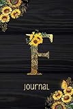 F Journal: Sunflower Journal, Monogram Letter F Blank Lined Diary with Interior Pages Decorated With More Sunflow