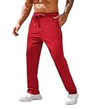 COOFANDY Herren Baumwolle Sweatpants Open Bottom Lounge Pants Leichte Casual Jogger Hose mit Taschen, Rot/Ausflug, einfarbig (Getaway Solids), M
