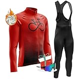 Komplette Fahrradbekleidung für Herren, Rennradanzug für den Winter, langärmlig, mit gepolsterten Trägern, polarisierte Fahrradbrille (Typ-3,3XL)