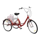 Ecoggeder 24 Zoll Dreirad Fahrrad 6 Geschwindigkeit Erwachsenen Dreirad Cityräder Tragfähigkeit von 110kg/ 242.51lbs Fahrräder mit Warenkorb für Shopping Ausflug R