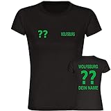 VIMAVERTRIEB® Damen T-Shirt Wolfsburg - Trikot mit Deinem Namen und Nummer - Druck: grün - Frauen Shirt Fußball Fanartikel - Größe: M schw