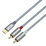DCHAV 4 Fuß RCA auf USB C Audiokabel Typ C auf 2 RCA Adapterkabel Stecker 2RCA Y Splitter Nylon geflochtener Draht Rot Weiß S