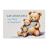 Kartenkaufrausch Niedliche Glückwunschkarte zur Geburt von Zwillingen mit Teddy-Bär Mutter und zwei Babys - auch zum M