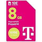 Telekom MagentaMobil Prepaid M mit 8 GB Highspeed-Volumen I Surfen mit 5G/ LTE Max & Allnet Flat (Min, SMS) in alle dt. Netze I Datenmitnahme I Basic Roaming & Hotspot Flat I 10 EUR Startguthab
