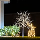 CCLIFE Led Lichterbaum Innen Aussen Weihnachten, Led Baum Innen, Birkenbaum Lichterdeko, Warmweiß, IP44, 120cm, 150LED, CushH