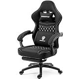 Dowinx Gaming Stuhl mit Taschenfederkissen, Massage Gaming Sessel mit Fußstütze, Ergonomischer Racing Gamer Stuhl 150 kg belastbarkeit, Schw