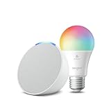 Echo Pop | Weiß + Sengled LED-Smart-Glühbirne (E27), Funktionert mit Alexa - Smart Home-Einsteigerpak
