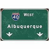 Bakaevsm Blechschild Vintage West Albuquerque Interstate 40 Richtungsschild Anzeige Schild Metallschild Flughafen Autobahn Bar Club Wanddekoration 45,7 x 30,5