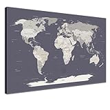 Weltkarte-Pinnwand als Leinwandbild, pinne Deine Reisen und Erinnerungen – World Map Hale Navy - Deutsch - Landkarten-Wandbild in dunkelblau, 100 x 70