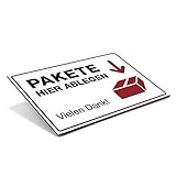 STEMPEL-FABRIK Paket ablegen-Schild - Ablageort Pakete - Kennzeichnung für Paketabgabe - Kennzeichnung Paket-Ablegeort - Hinweisschild Paket - (Weiß) - (300x200x4)