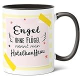 Hotelkauffrau Geschenk Kaffee Tasse (330ml) - Abschlussgeschenk, Willkommenspräsent, Engel ohne Flügel - Keramik - Innen & Henkel (Schwarz)