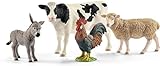 schleich 42385 FARM WORLD Starter-Set inkl. 4 schleich Bauernhoftiere: Kuh, Schaf, Esel & Hahn, Tierfiguren für Kinder ab 3 J