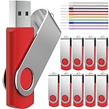 USB Sticks 2 GB Flash Laufwerke 10 Stück Rot Speicherstick 2GB Einklappbarer PenDrive Metall Gut Flash Drive USB 2.0 Memory Stick mit Seil für Werbegeschenke by FEBNISCTE
