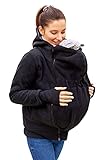Be Mama - Maternity & Baby wear 3in1 - Tragejacke/Pulli & Umstandsjacke & Damenjacke in einem aus kuscheligem Fleece, Modell: BERGAMI Zip, schwarz, L/XL