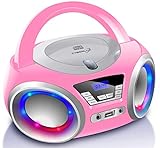 Cyberlux CD-Player mit LED-Beleuchtung | Kopfhöreranschluss | Tragbares Stereo Radio | Kinder Radio | Stereoanlage | USB | CD/MP3 Player | FM Radio | Kopfhöreranschluss | Aux In (Pretty Kitty Pink)