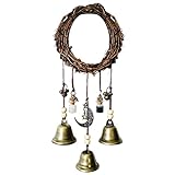 ARTOCT Witch Wind Chimes Wreath,Round Witch Rattan Wreath Bells,Handmade Witch Bells Protection Door Hangers,Hanging Wind Chimes for Home D