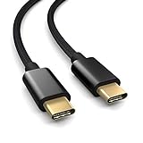 PAXO 0,3m Nylon USB 3.1 (USB 3.0) Typ C Verbindungskabel, Ladekabel, Datenkabel, USB C auf USB C, schwarz, geflochtenes Nylonkabel, Goldsteck