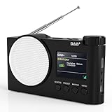 Tragbares DAB+ Radio mit Bluetooth 5.1, UKW-Digitalradio, Küchenradio mit Kabel oder Batteriebetriebenes Radio, 2,4' Farbdisplay, 60 Voreinstellungen, Alarmfunktionen, AUX, USB, Kopfhö