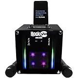 RockJam Singcube 5-Watt-Bluetooth-Karaoke-Maschine mit zwei Mikrofonen, Stimmwechseleffekten und LED-Leuchten, Schw