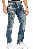 Cipo & Baxx Herren Jeans Doppelter Bund Regular Fit Vintage Hose Denim Straight Fit Jeanshose C-1148 W40 L32 B