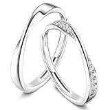 JeweBella Ring Silber 925 für Damen Herren Verstellbare Poliert Zirkonia Möbius Ring Set Verlobungsring Eheringe Paarringe Schmuck Geschenk