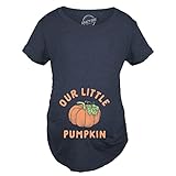 Crazy Dog Tshirts Our Little Pumpkin Schwangerschafts-T-Shirt, niedliches Pregancy Ankündigung, Kürbis-Grafik-T-Shirt für Damen, Marineblau (Heather Navy), X-Larg