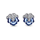 Pandora Blaue Stiefmütterchen Ohrringe aus Sterling-Silber mit Cubic Zirkonia in der Farbe Blau, Pandora Moments Kollektion, 290781C01