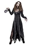 FStory&Winyee Halloween Kostüm Damen Geist Braut Kostüm Horror Zombiebraut Kostüm Geisterbraut Gruselig Dämonen Kostüm Vampir Karneval Verkleidung Cosplay Kleid für Erwachsene Schwarz, M-37
