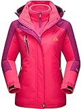 TACVASEN Damen 3-in-1 Jacke Wasserdicht Fleece Gefüttert Kapuzenmantel für Winter Outdoor Ski Sports, Rose Rot, XL