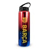 Hy-Pro Offiziell lizenzierte Barcelona F.C 750 ml Aluminium UV-Flasche, integrierter faltbarer Strohhalm, Neochrom-Finish, auslaufsicher, leicht, BPA-frei, B