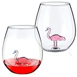 Patelai 2 Stück Weingläser Flamingo Copa Glas Kreative Gingläser für Frauen Männer Kristall Weinglas ohne Stiel Geschenke mit Flamingo im Inneren für Valentinstag Hochzeit Jahrestag Bar (Flamingo)