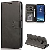 CTIUYA Schutzhülle für Samsung Galaxy S8, Hülle Handyhülle Leder Klapphülle Handytasche Flip Brieftasche Schutzhülle Magnet Wallet Case Tasche Lederhülle für Samsung Galaxy S8,Schw