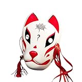 Ysvnlmjy Kitsune Maske, japanische Folklore, traditionelle japanische Tods, Noh Theater Kitsune, vollständige Abdeckung, Kitsune Gesichtsabdeckung, Halloween, spezielle Requisiten, geeignet fü
