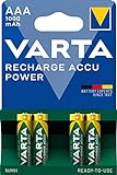 VARTA Batterien AAA, wiederaufladbar, 4 Stück, Recharge Accu Power, Akku, 1000 mAh Ni-MH, ohne Memory Effekt, vorgeladen, sofort einsatzb