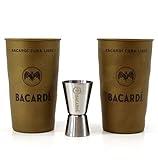 Bacardi Rum Gold Becher 2er Set Cuba Libre Metall Cup + Jigger ~mn 1145 1232+