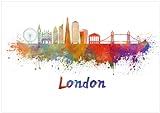 Wallario selbstklebendes Poster - Städte als Aquarell - Skyline von London, Aufkleber in Premiumqualität, Klebefolie Größe: 70 x 100 cm (Riesenposter)